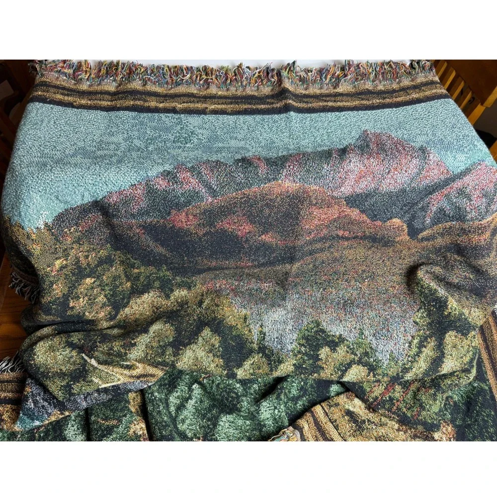 Vintage Woven Tapestry Throw Blanket-Moose, Cabin Lodge Decor, Fringed Edge